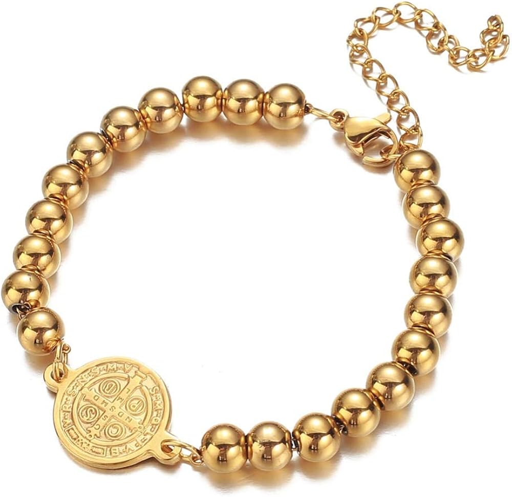 Religious Jesus Saint Bracelets Gold Color Stainless Steel Beads