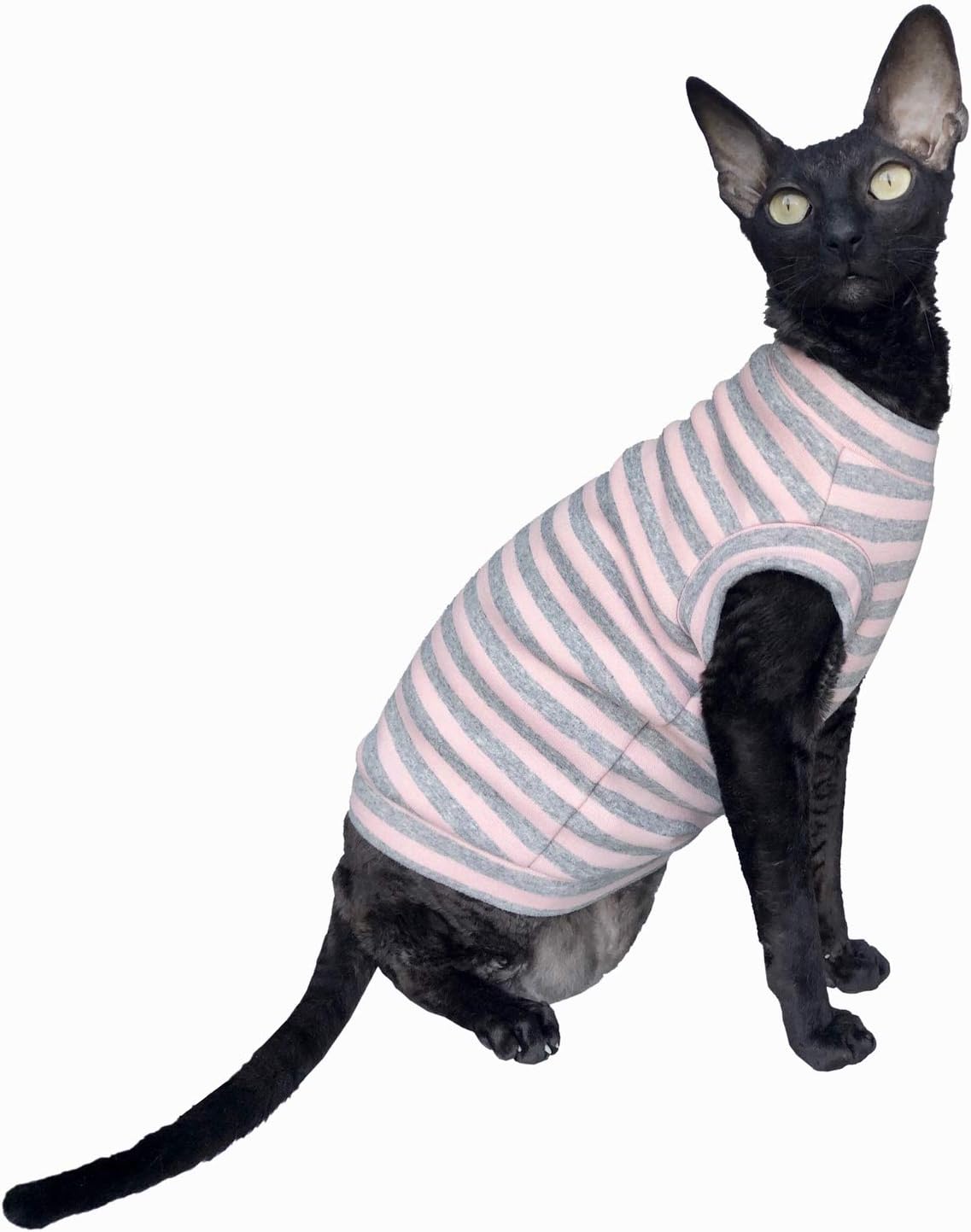 Kotomoda Cat's WARM turtleneck WINTER PAJAMAS (XS), Pink Grey Stripes, X-Small