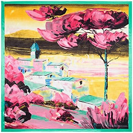 Fashion Imitated Silk Oil Painting Tree and Building Printed Scarves Shawl (Green)