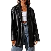 ABYOVRT Women Leather Jacket Oversized Faux Leather Blazer Button Down Lapel Coat with Pockets Vintage Streetwear