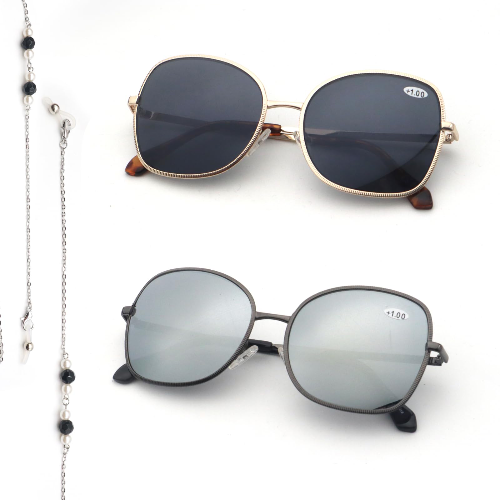 Photo 1 of JORCENSEY 2 Pairs Bifocal Sunglasses for Women Cateye Square Designer Reading Sunglasses UV400 Sun Readers Glasses With Metal Frame +2.00