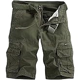AKARMY Men's Lightweight Multi Pocket Cotton Casual Cargo Shorts,Outdoor Twill Camo Shorts with Zipper Pockets(No Belt)