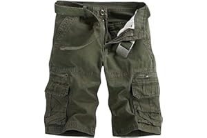 AKARMY Men's Lightweight Multi Pocket Cotton Casual Cargo Shorts,Outdoor Twill Camo Shorts with Zipper Pockets(No Belt)