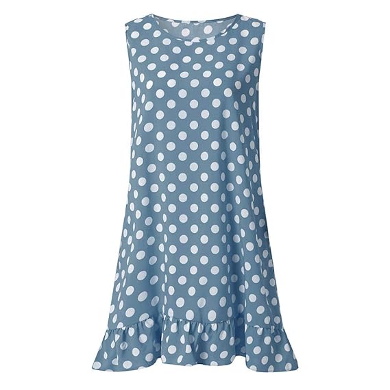 CUTUDE Damen Kleider Röcke Kurzarm Sommerkleider Frauen Rundhals ärmellose Polka Dot Lose Große Gekräuselte Kleid