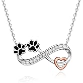Iringnier Dog Cat Paw Print Necklace for Women Sterling Silver Infinity Necklaces Memorial Gifts Black Puppy Paw Heart Crystal Pendant