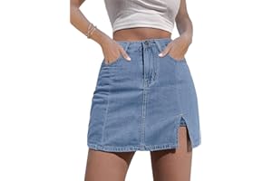 Skorts Skirts for Women Denim Mini Skirt Side Slit with High Waisted Jean Shorts Stretchy