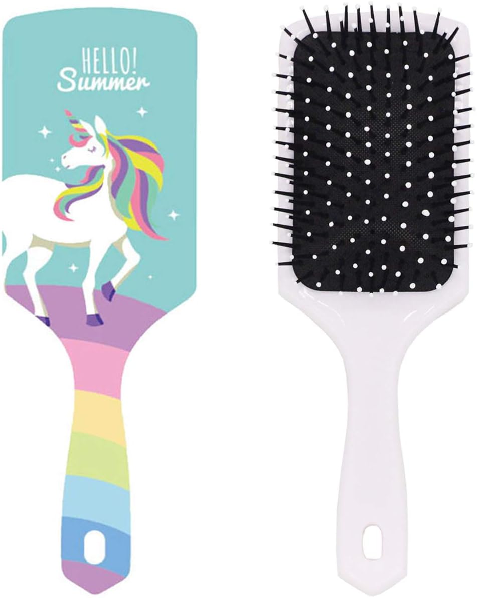 Unicorn Hairbrush, Blue Hair Detangler Brush Handmade Comb with Rainbow Paddle Soft Nylon Bristle & Air Cushion Brush Wave Frizzy Long Thick Fine Hair Smoothing Straightener Brush for Women Girls