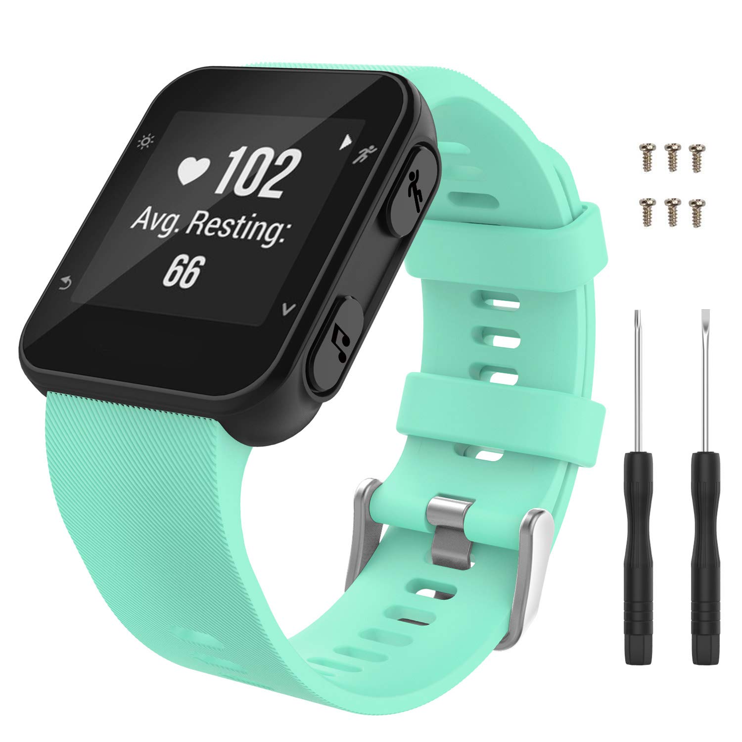 MoKo Watch Band Compatible with Forerunner 35/30, Soft Silicone Watch Band Sport Bracelet Strap with 6pcs Screws and 2pcs Screwdrivers for Forerunner 35 GPS Running Smartwatch,Mint Green