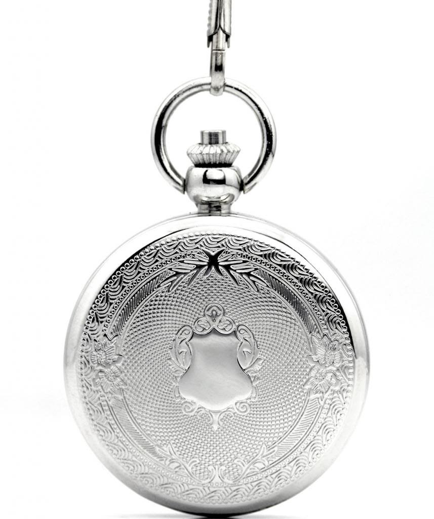 Infinite U Shield Roman Numerals Hollow Skeleton Steel Hand Wind Mechanical Pocket Watch Silver