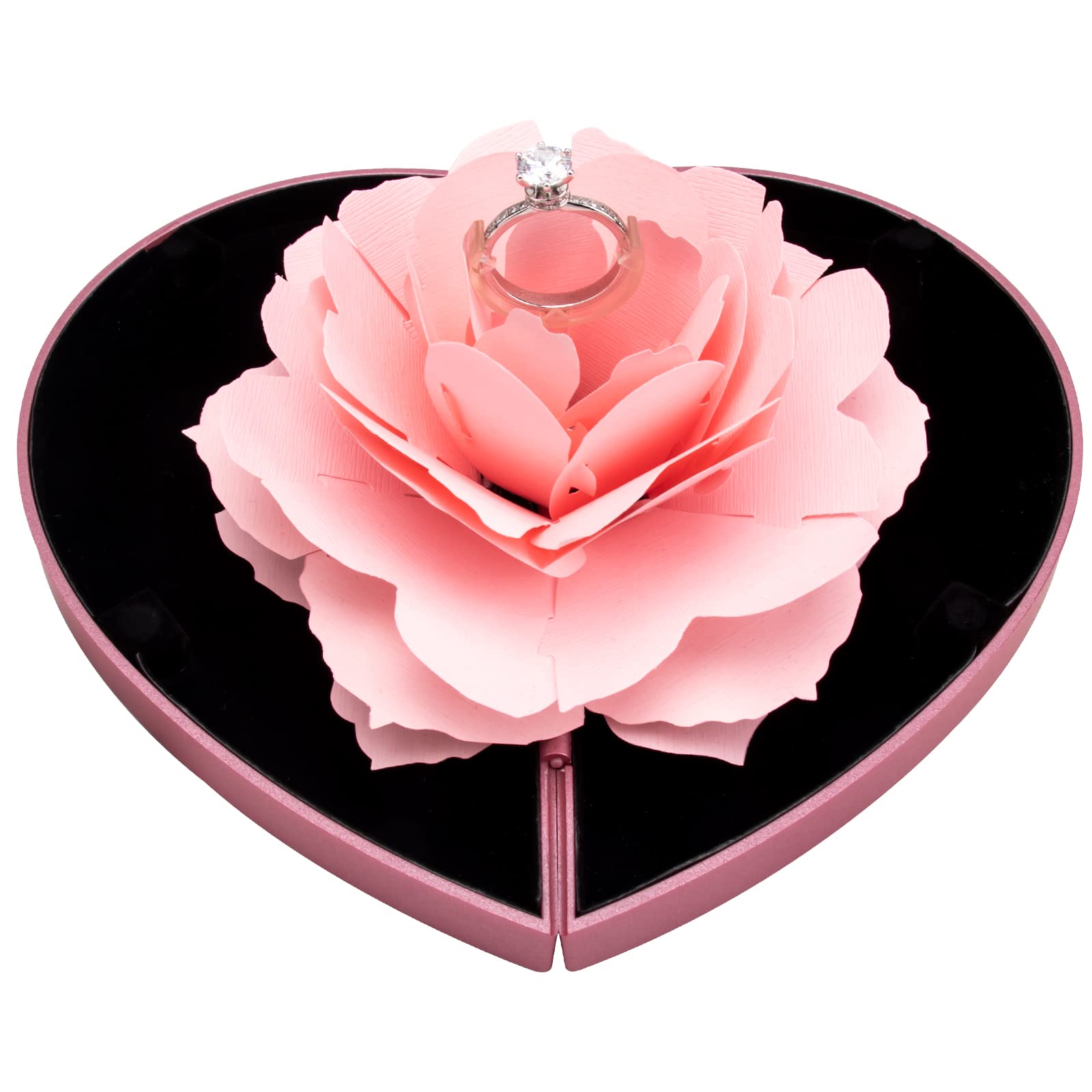 wonuu Engagement Ring Box,Ring Rose Box Surprise Jewelry Storage Holder for Woman as Proposal Engagement Wedding Ring Jewelry Gift ect. (Heart Shaped-Pink)