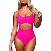 Pink Queen Women's One Piece Swimsuit Spaghetti Strap Scoop Neck Cutout High Waisted Bathing Suit Monokini