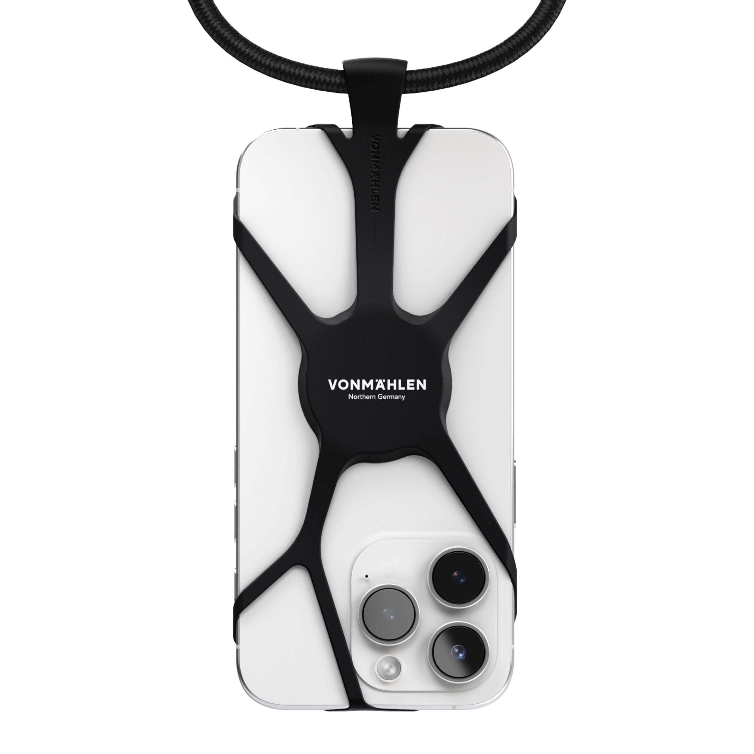 VONMÄHLEN Infinity Mobile Phone Chain Universal Case with Detachable Neckstrap - Compatible with any Mobile Phone and Smartphone - Elegant Mobile Phone Lanyard Strap Made of Nylon & Silicone - Black