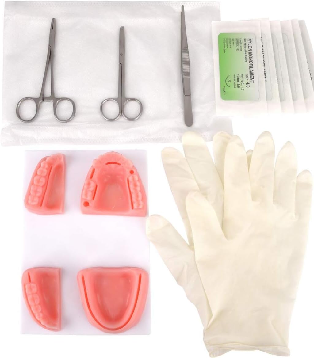 Dental Suture Pad Training Kit W/Tools and Thread with Needle Implants on Soft Gum/Teeth Practice