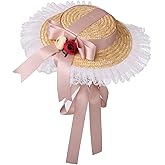 COSDREAMER Girls Women Victorian Tea Party Hat Wide Brim Ribbons Straw Hats Small Hat Multicolor