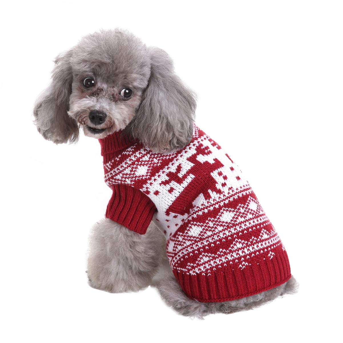 Balacoo Dog Sweater Christmas Dog Turtleneck Sweaters Reindeer Pattern Knitwear Warm Pet Sweater for Christmas Xmas Holiday Winter (Red, Size XXL)