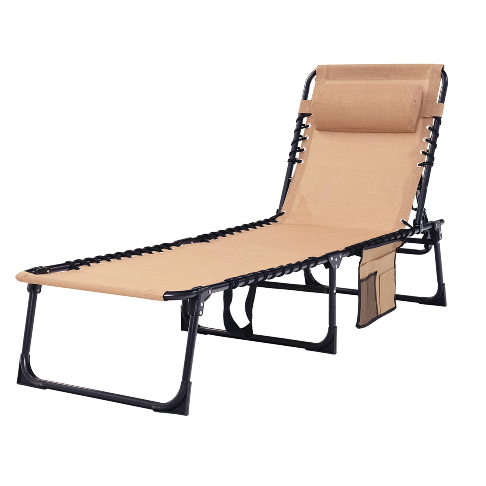 Photo 1 of Foristrail Folding Chaise Lounge Chair Bed - Heavy-Duty 400lb Capacity Portable Adjustable Recliner w/Pillow for Patio, Pool, Camping, Sunbathing - Lay Flat Design (Beige)