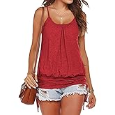 Hongqizo Women Summer Tank Tops Casual Spaghetti Strap Banded Bottom Loose Camisole Side Shirring Lace Up Shirts