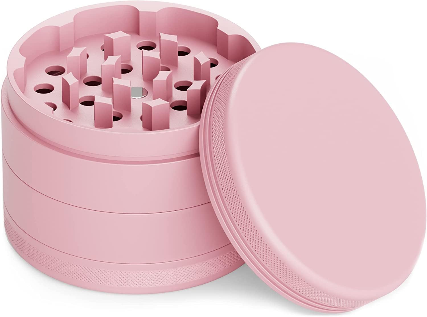 Movaleaf Ceramic Grinder/Crusher, Non-Stick, 4-Piece, Nano Ceramic Coated Herb Mill, Diameter 63 mm, Includes Carry Bag, Pollen Scraper and Brush. (Pink)
