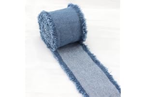 Handmade Fringe Silk Ribbon,Solid Color Hairclip Bows Sewing Crafts 1.5Yards Jeans Cloth Fabric for DIY Sewing(Color1)