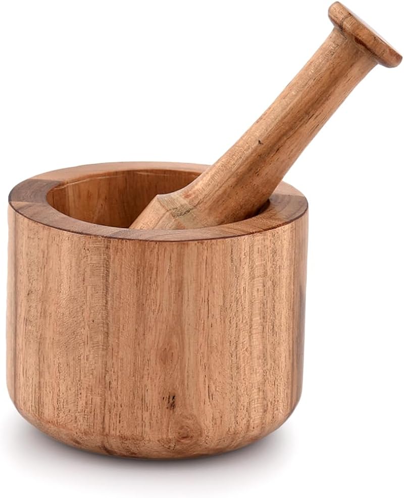 Samhita Acacia Wood Mortar and Pestle 10.16 cm 7.62 cm Garlic Pepper Herb