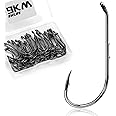 9KM DWLIFE Baitholder Fishing Hooks 100Pack, Snelled Barbed Shank, Down Eye, Offset Hook for Live Bait, Trout, Bass Fishing, High Carbon Steel, Black Nickel, Saltwater Freshwater