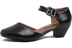 LIURUIJIA Women's Buckle Strap Low Block Heel D'Orsay Pumps Dress Shoes for Church Business Evening