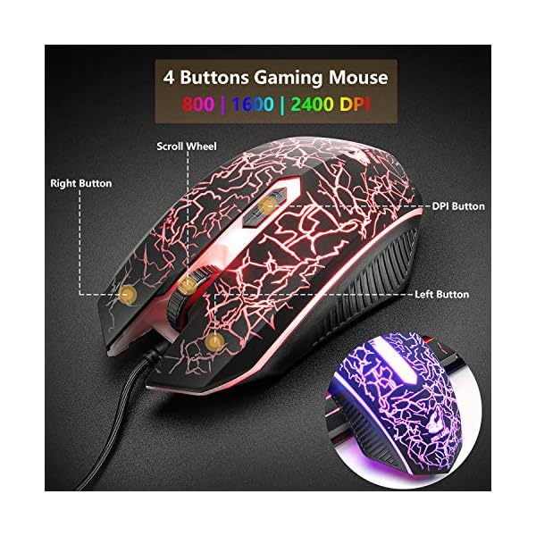 UK-Layout-Keyboard-and-Mouse-Set-104-Keys-Rainbow-Backlit-QWERTY-Keyboard-2400-DPI-4-Buttons-Breathing-Mice-MousePad-USB-Wired-Compatible-with-PC-Windows-Mac-PS4-XBox-Black Gaming Keyboard and Mouse Set, 104 Keys UK Layout QWERTY Rainbow Backlit Keyboard, 2400 DPI 4 Buttons Colorful Mice…