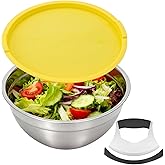 Fevbcnrj Salad Chopper Bowl and Cutter with Lid, Stainless Steel Chopping Bowl, Mezzaluna Mincing Knife with Protective Cover, Snap-Tight Storage Lid, for Super-Fast Salad Prep