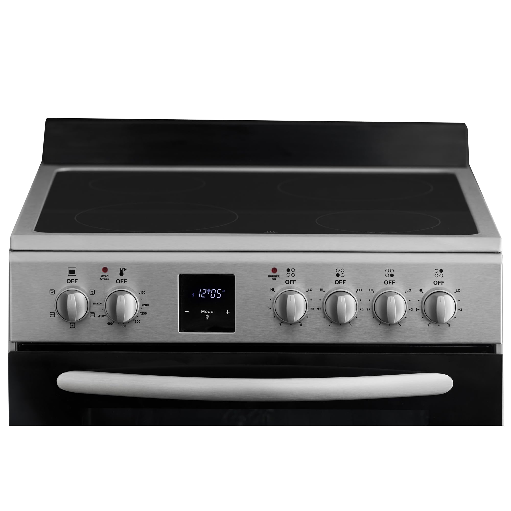 iio 24 inch Electric Stove iER-244SS, Oven Range with Triple Lined Door Glass, 4 Top Burners, Convection Fan, Deep Broiler, Digital Timer Clock, 5 Cook Functions (Stainless Steel)