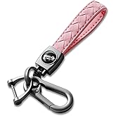 Gkeygo Carabiner Keychain, Universal Heavy Duty Woven Handmade Leather Key Chain, Car Fob Key Keychains with 360 Degree Rotatable Snap Swivel and Anti-Lost D-Ring for Men and Women, Gunmetal - Pink