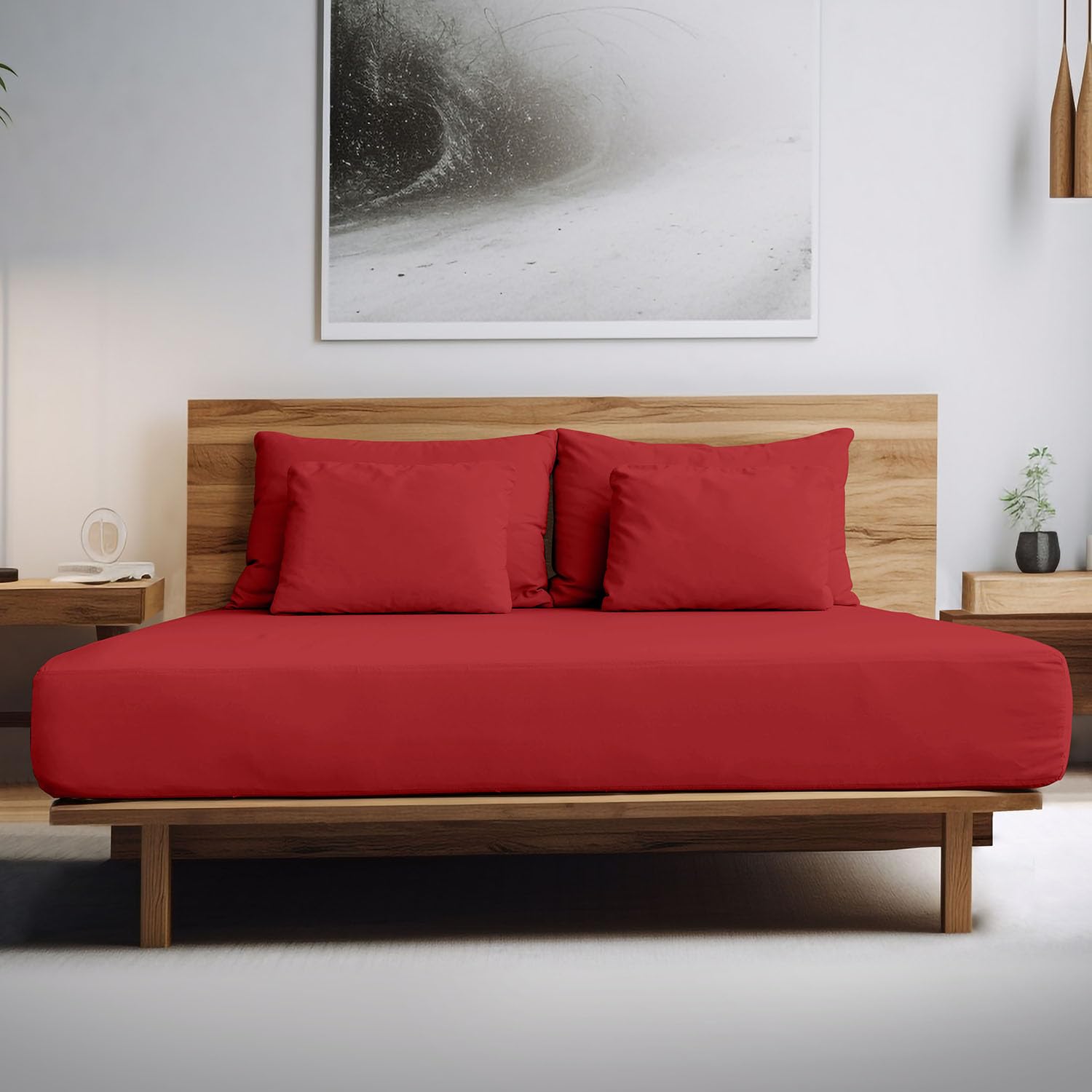 GC GAVENO CAVAILIA 200 Thread Count Double Fitted sheet, Plain Dyed Bedding, 100% Egyptian Cotton Bed Sheets, Red