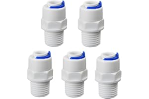 VISTARAEONOVA 1/4" Male Thread to 1/4" Tube Straight Quick-Connect Adapter, Push-Fit Plastic Pipe Fitting for RO Reverse Osmosis Water Filter Systems, Beverage Dispensers, Water Purifiers (5pcs)