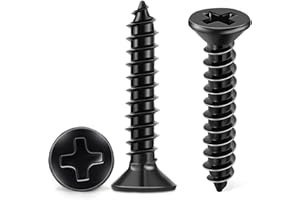 TPOHH 100 PCS #10 X 1 inch Black Oxide Coated Flat Head Phillips Wood Screws, Stainless Steel 18-8 (A2) Fully Threaded 10 X 1'' Multipurpose Screw