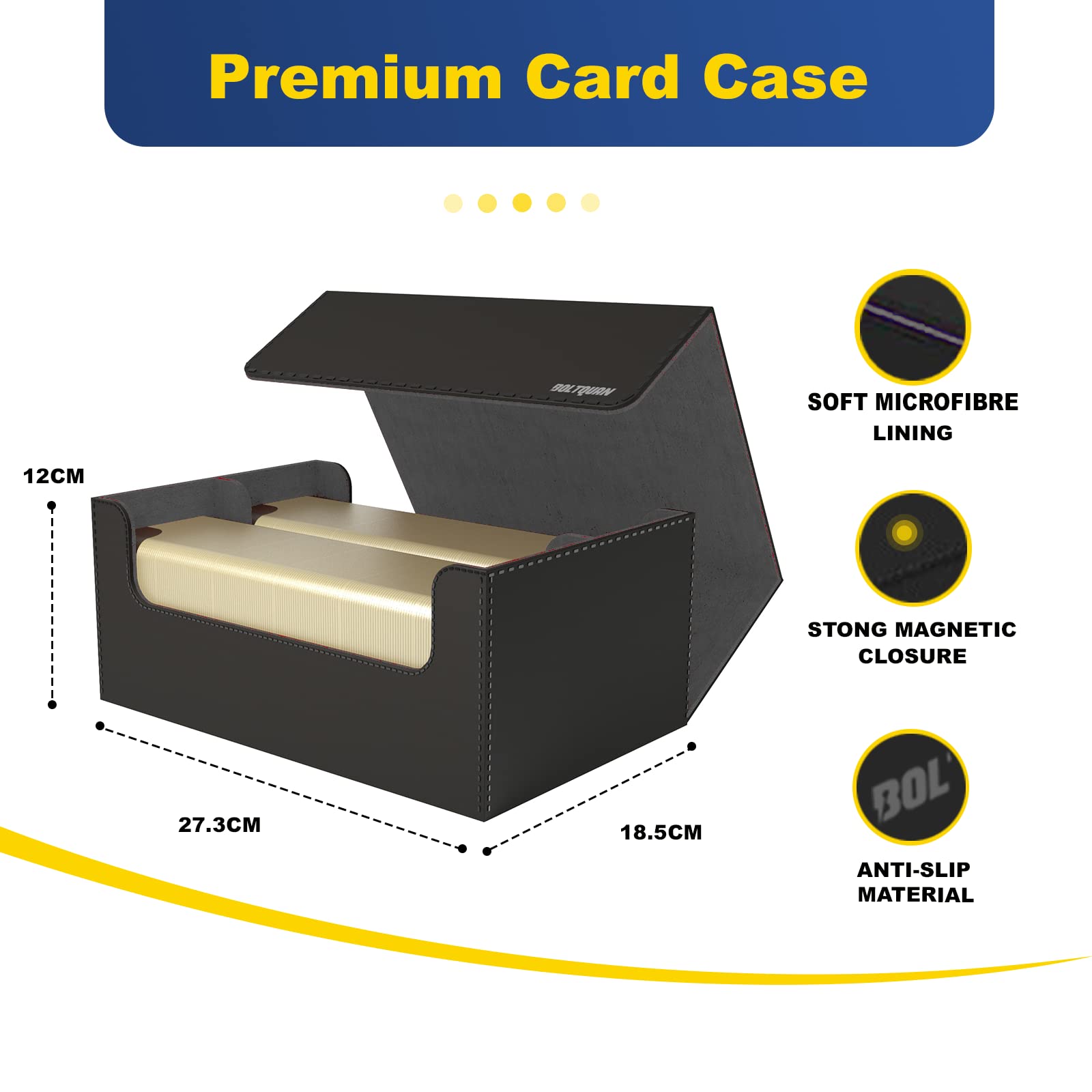 Trading Card Game Case for MTG, Yugioh, Pokemon and TCG; Football and Baseball Trading Card Storage Box with Magnetic Closure - Fits 35pt Toploaders or 650+ Double-Sleeved Cards (Black-Grey)