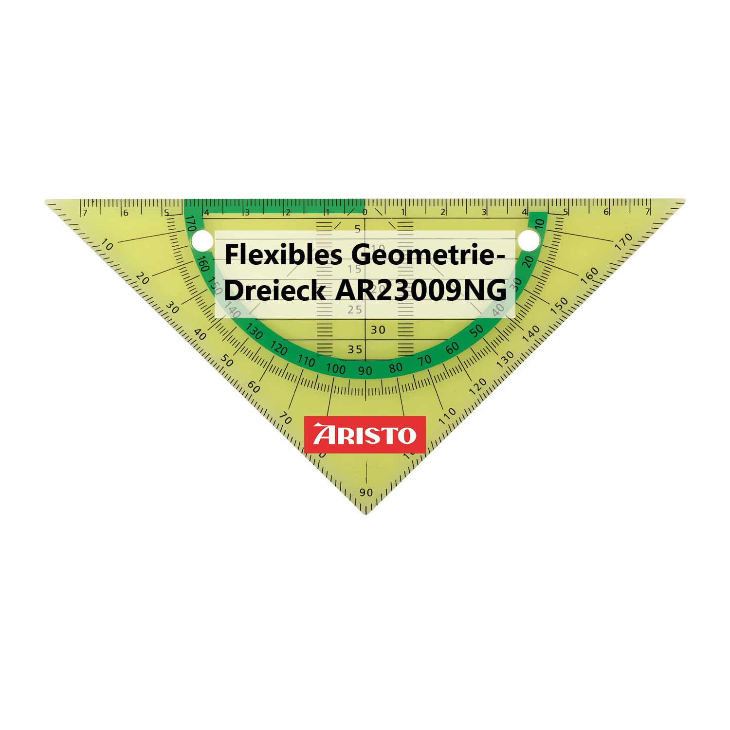Aristo AR23009NG Flex Geometry Triangle (Hypotenuse 16 cm, Flexible, Virtually Unbreakable, Facets, Hole for Filing, Plastic) Neon Green