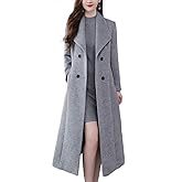 chouyatou Women's Maxi Long Wool Blend Pea Coat Shawl Collar Double Breasted Winter Trench Coat Overcoat