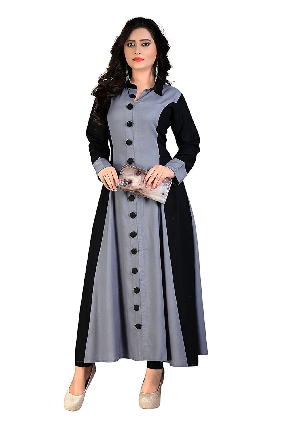 pramukh fashion women's cotton semi-stitched kurti(1002.grey baby_multicolour_46) - pack of 2