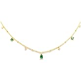 Pearl Miner 925 Sterling Silver Emerald Green CZ Drop Stations Chain Necklace for Women