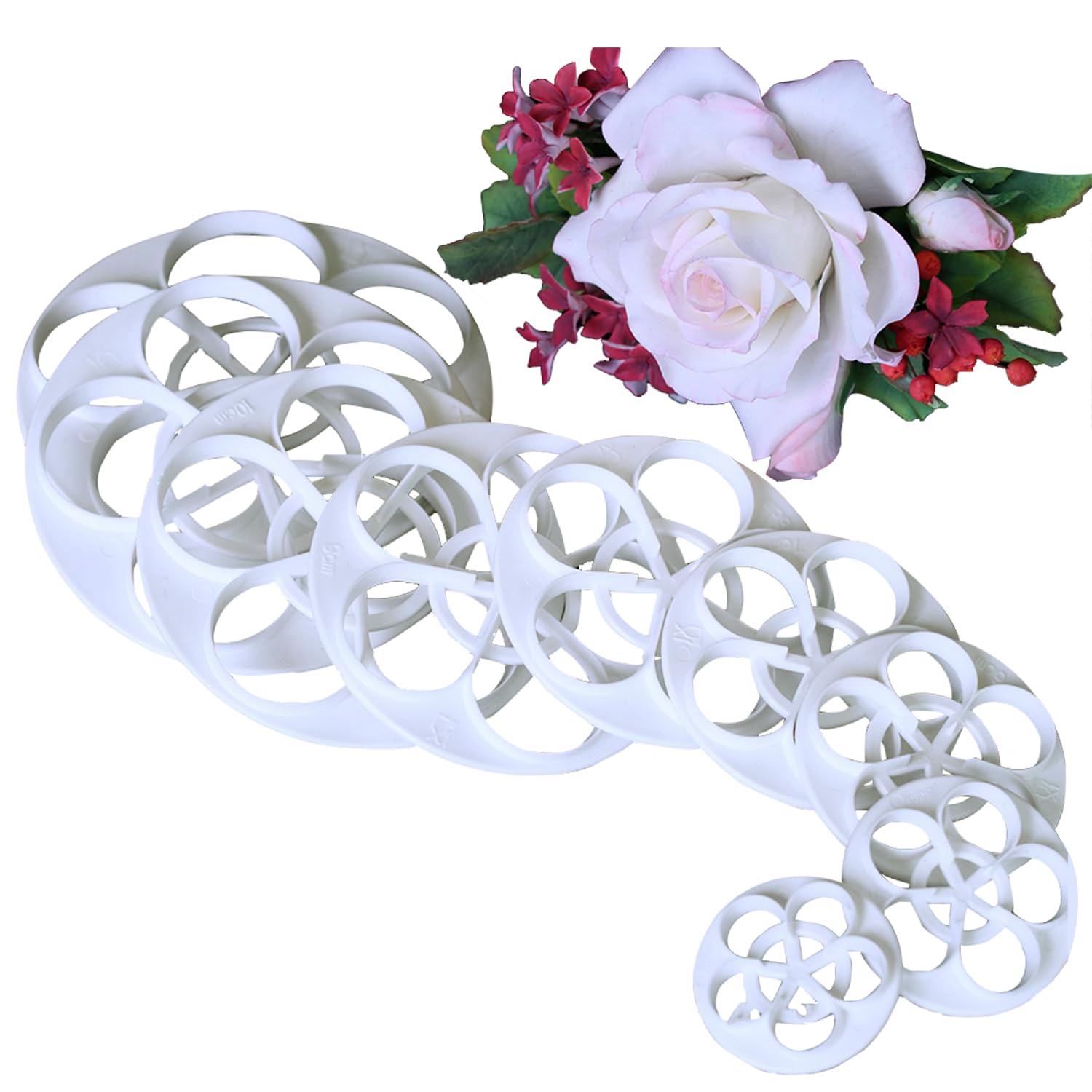 KALAIEN 11pcs Set Rose Flower Cutters Set Sugar Paste Baking Mould Cookie Pastry Plunger Cutter Kitchen Tool