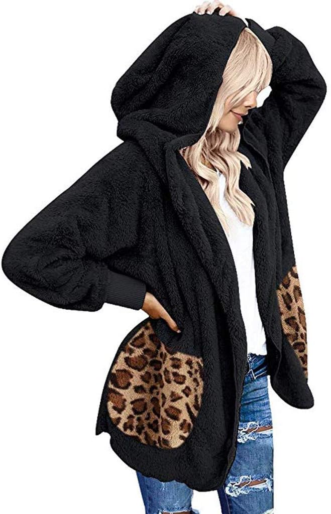TwoCC Cardigan with Seams for Women, Leopard, Plus Size, Casual, Long Sleeve, Pocket, Jacket with Plush Hood
