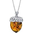 PEORA Genuine Baltic Amber Acorn Drop Earrings for Women 925 Sterling Silver, Rich Cognac Color, Lever backs, Real Baltic Amber Earrings for Adults, 100% Natural from Baltic Region, w/Jewelry Box