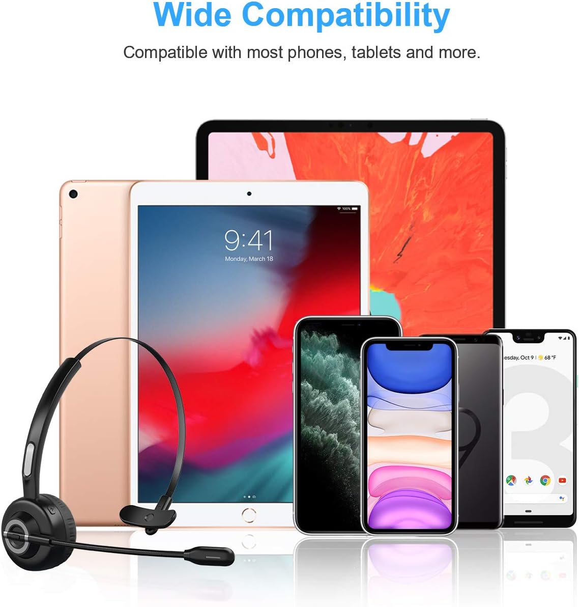Bluetooth Headphones with Microphone, Wireless Bluetooth Headset on Ear, Noise Canceling PC Headset with Mute Key Clear Sound for Cell Phones Tablet Home Office Skype, Truck Drive, Call Center: Home Audio & Theater