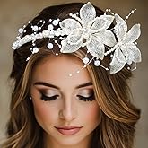 BARTOSI Flower Bride Wedding Headband Pearl Bridal Headpiece Prom Hair Band Hair Accessories for Women (Silver)