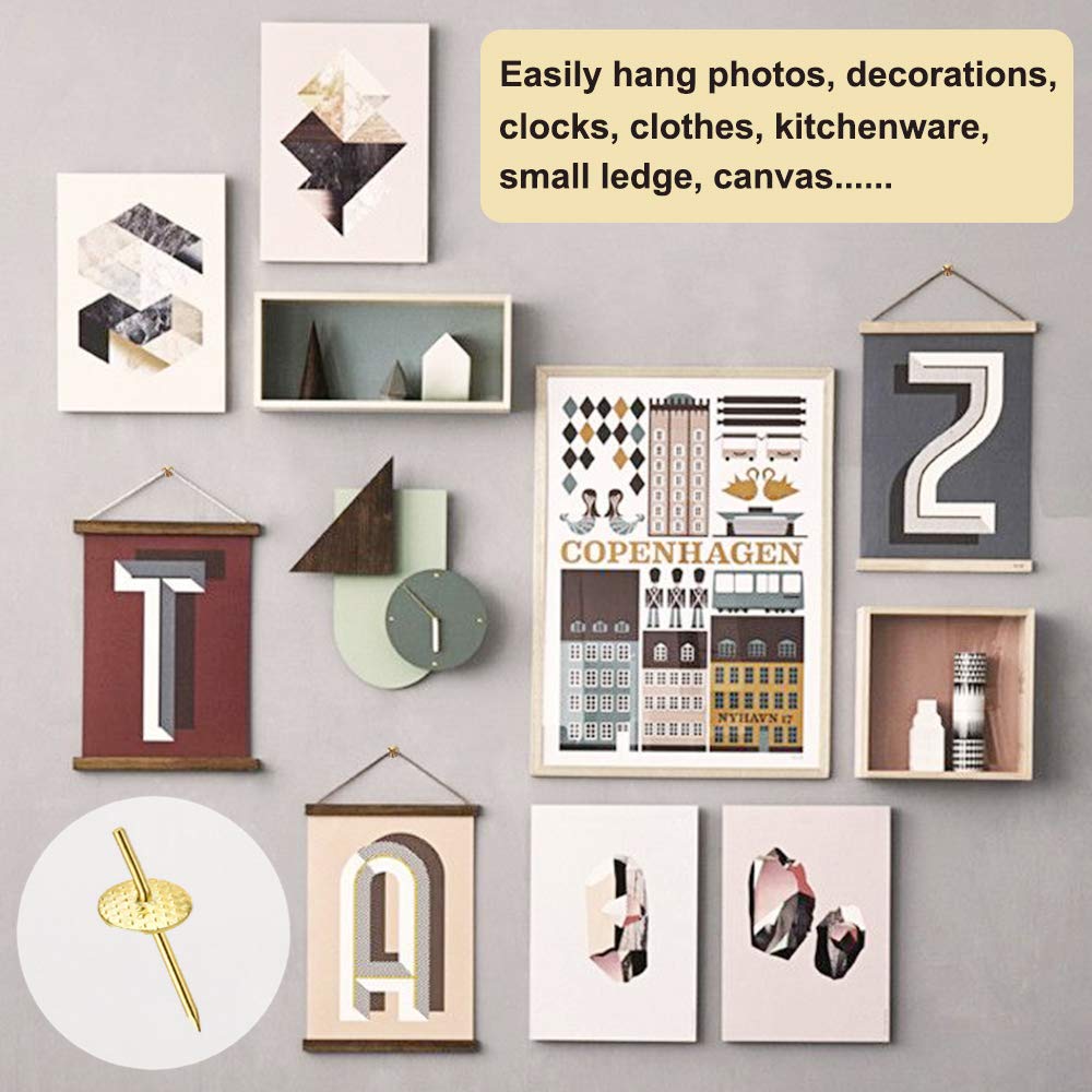 72 pcs Picture Hangers with 10-60lbs, 4 Different Size Picture Hangers, Iron Alloy Nail Hooks, Plaster Picture Hanging Kit on Wooden/Drywall Hanging Hardware for Clock, Mirror, Jewelry