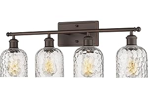 zeyu 4 Light Fixtures for Bathroom Above Mirror, Vintage Vanity Lighting Fixtures, Oil Rubbed Bronze Finish with Clear Hammered Glass, ZJF63B-4W ORB