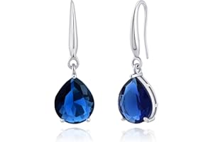 Desnuage Silver Sapphire Teardrop Earrings Navy Blue Dangle Drop Birthstone Earrings for Women Trendy Sapphire Jewelry Gifts 