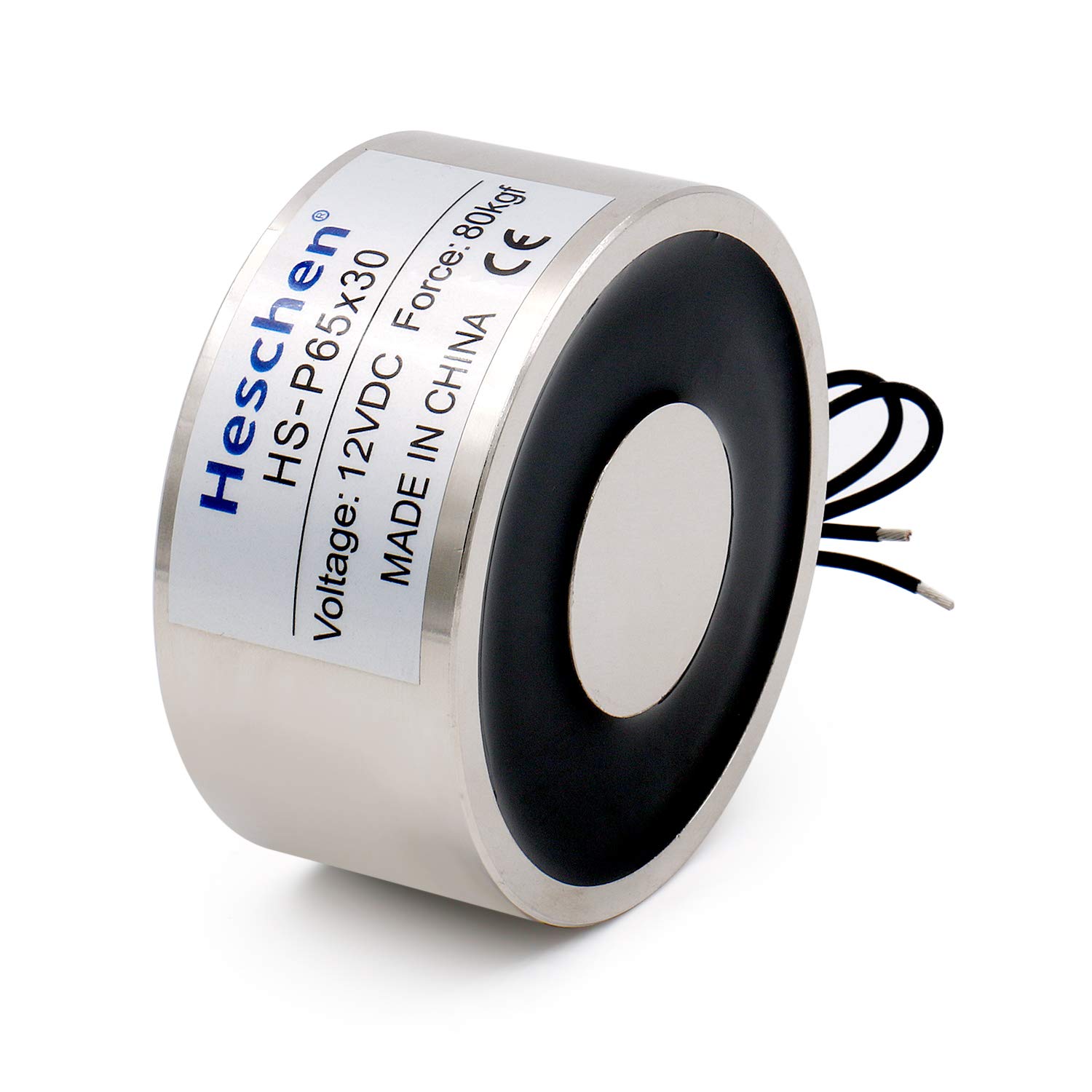 Heschen Electromagnet Magnet Solenoid, P65/30, OD 65mm, DC12V 13W, 80Kg/176 lb, silver - Image 3