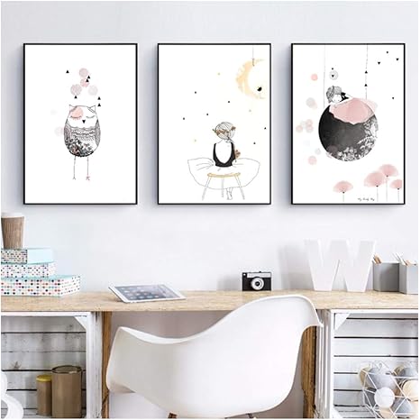 Amazon プリントキャンバスポスターかわいい壁アートプリント女の子と花漫画キャンバス絵画素敵な絵の女の赤ちゃんの部屋の壁の装飾30x40cmx3いいえフレーム ウォールステッカー オンライン通販