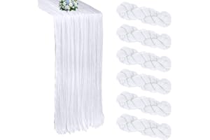 RestfulGlow 6 Pack White Cheesecloth Table Runner 10FT Boho Cheese Cloths Gauze Fabric Table Runners 120 Inch Rustic Sheer for Wedding Birthday Party Baby Shower Centerpiece Home Decorations