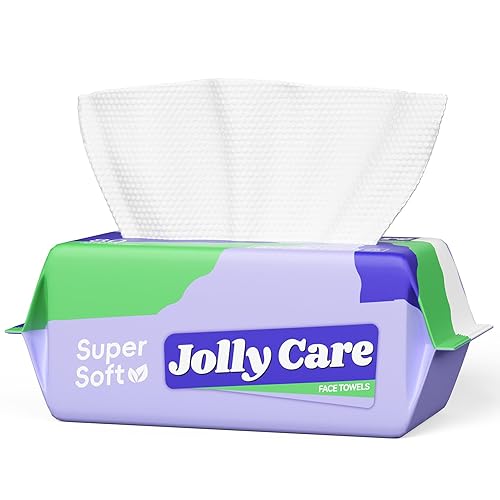 Jolly Care Face Towels Disposable, Face Towelette Disposable, Soft Disposable Face Towel for Makeup Remover, Thick Face Cloths for Women Cleansing, Skin Care, 7.8"×7.8", 80 Count (1 Pack)